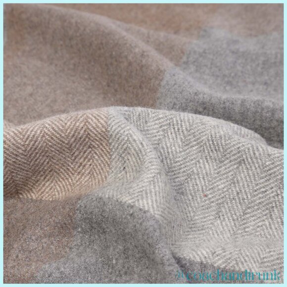 100% GENUINE Scottish Wool Blanket Import NEW WITH TAGS Block Check Herringbone - Picture 6 of 11